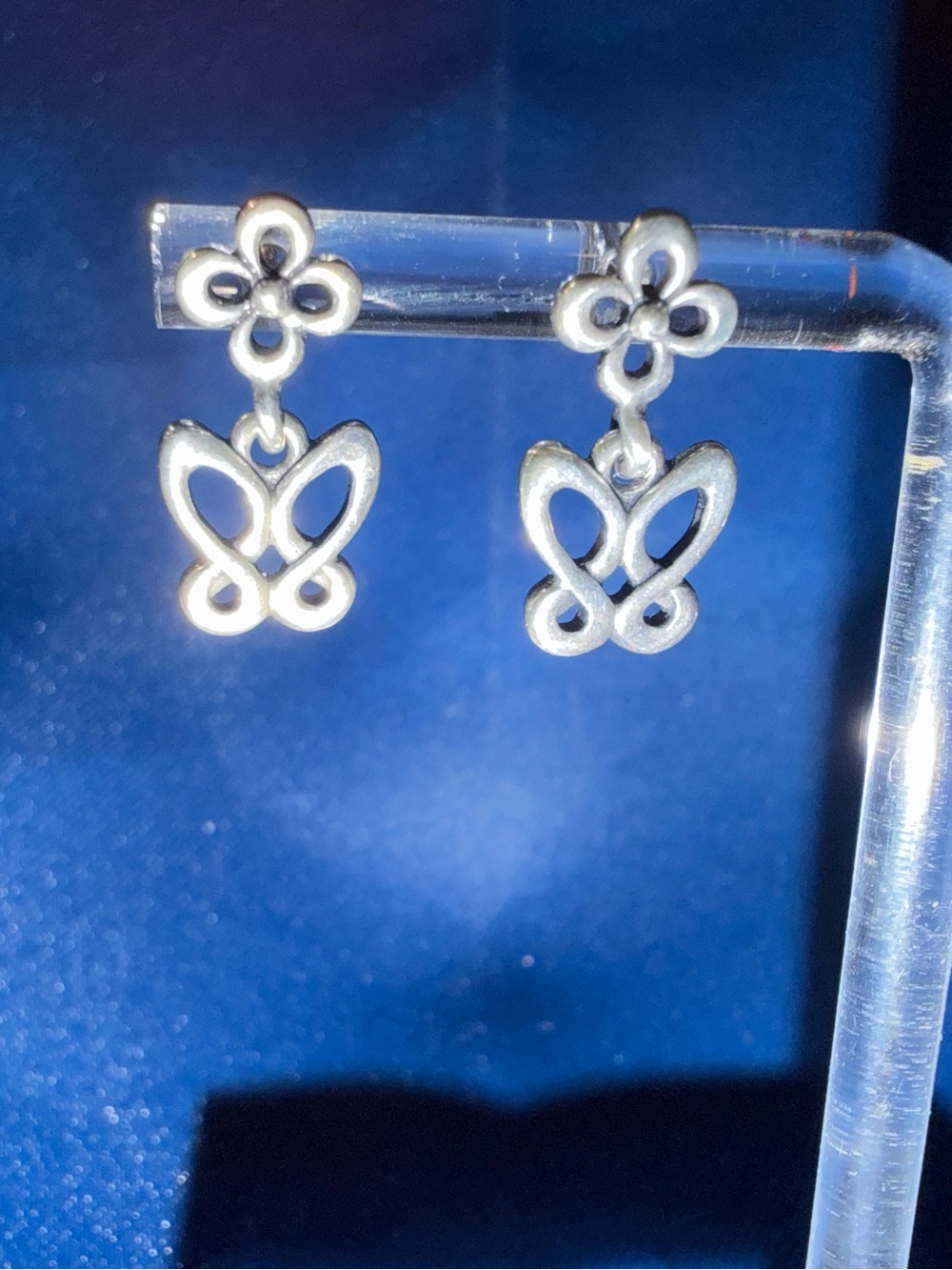 James Avery Silver Butterfly & Flower Dangle Earrings  - Retired Pattern